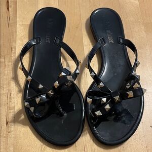 Olivia Miller Black Studded Jelly Sandals- Size 39